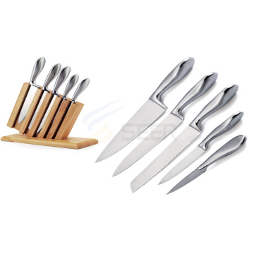 5 peças de aço inoxidável oco lidar com faca de cozinha conjunto (A59)